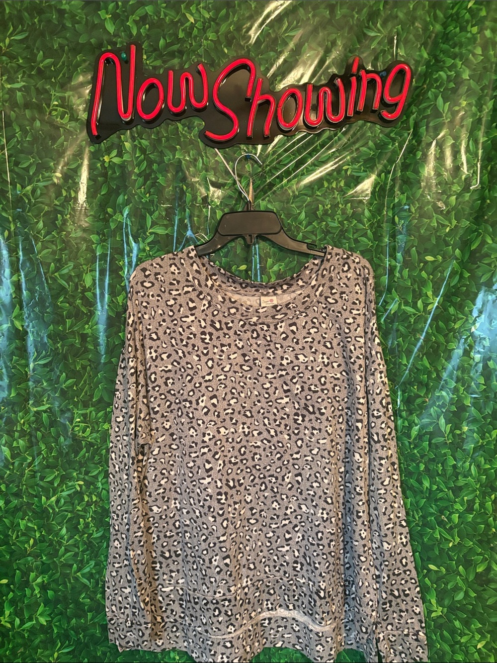 Cozy Grey Leopard Print Crewneck   T-Shirt